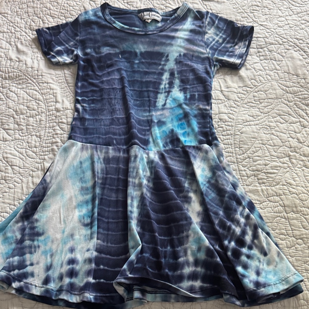 Charming Blue Tie-Dye Kids Dress